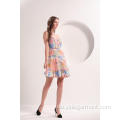 Colorblock Blumendruck Mini Flare Kleid